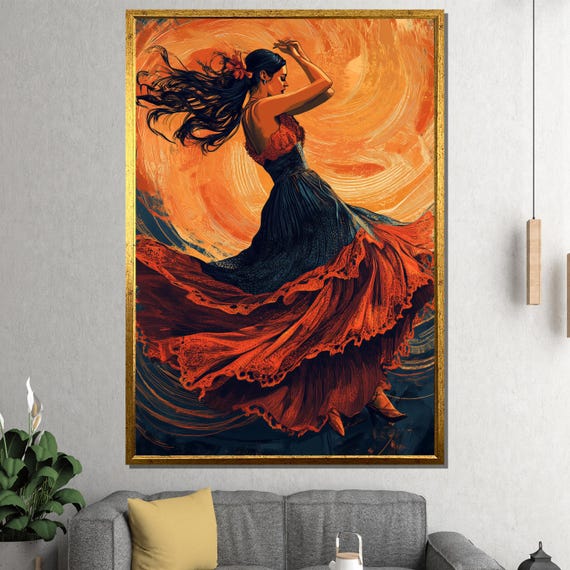 Flamenco Dancer Painting Vibrant Wall Art Gift For Dance Lovers And Modern Home Decor