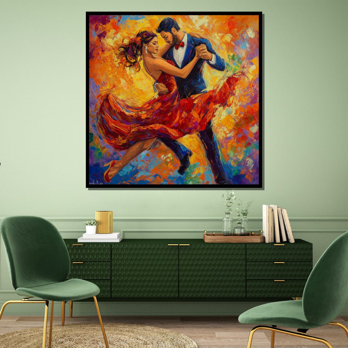 Vibrant Dancing Couple in Red Dress Impasto Style Romantic Art Poster - Image 4