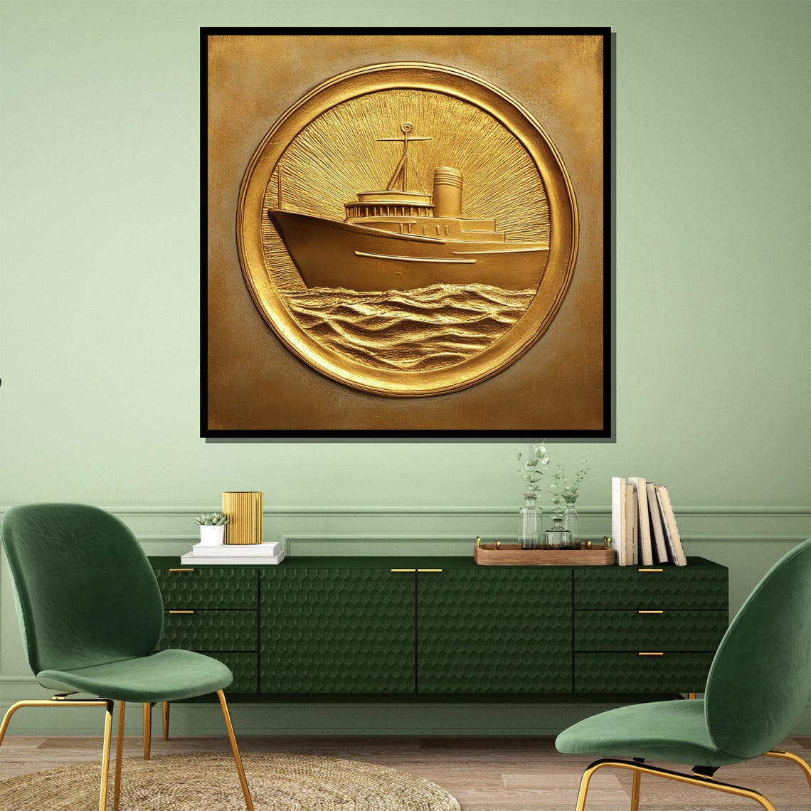 Golden Embossed Ship Textured Maritime Relief Classic Poster - Image 4