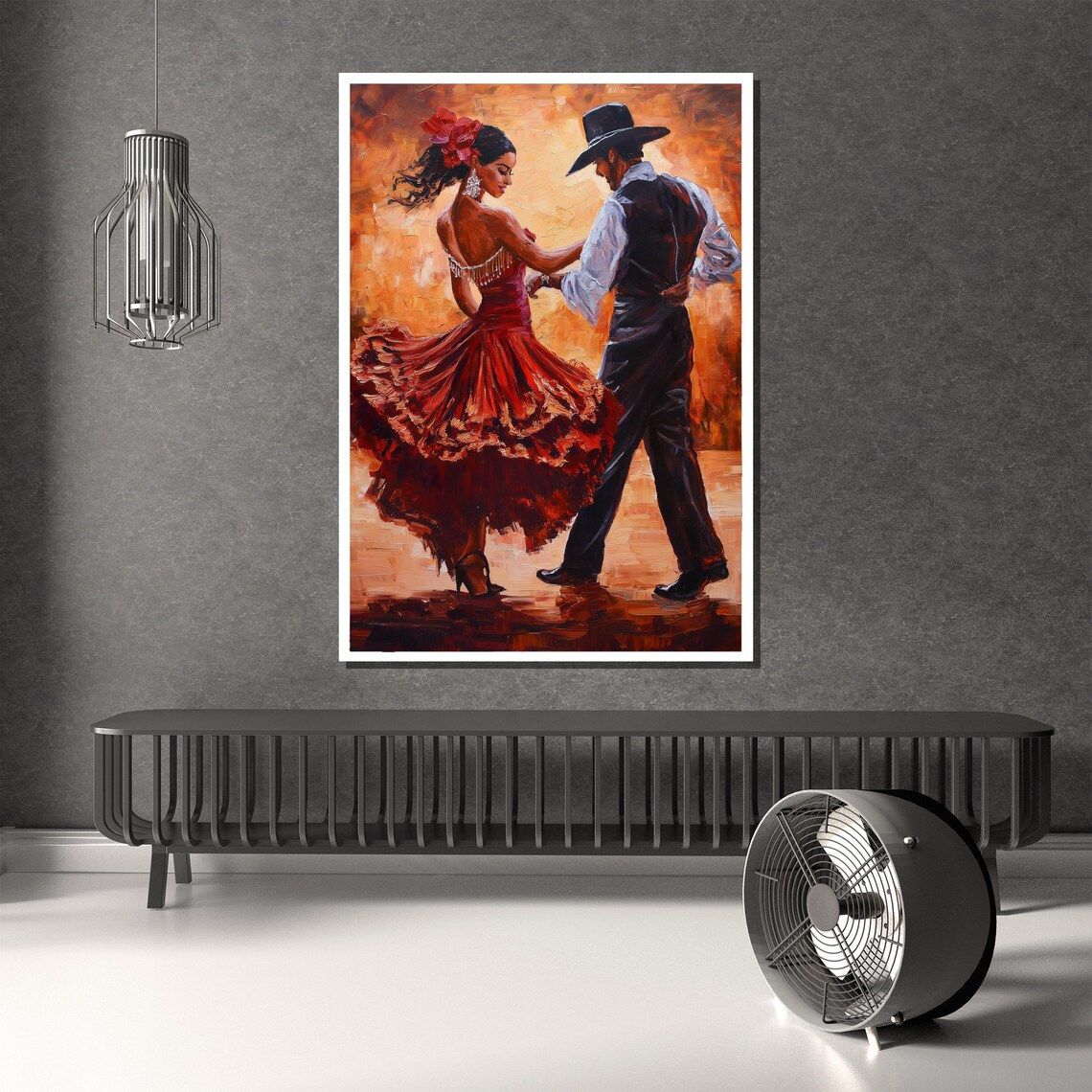 Passionate Flamenco Dancers in Red Dress Warm Oil Painting Poster - Image 2