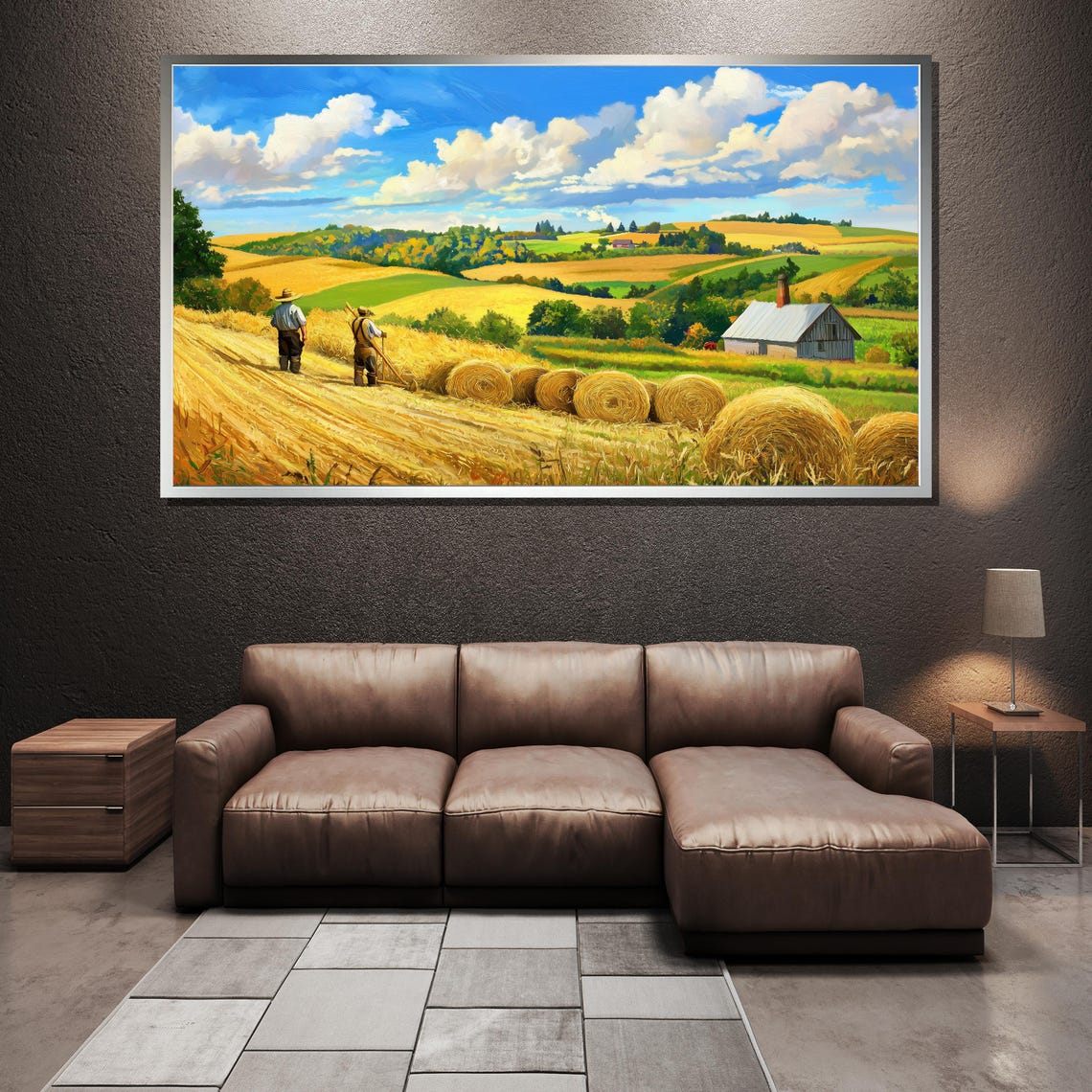 Rustic Harvest Field Farmers And Hay Bales Countryside Poster - Image 3