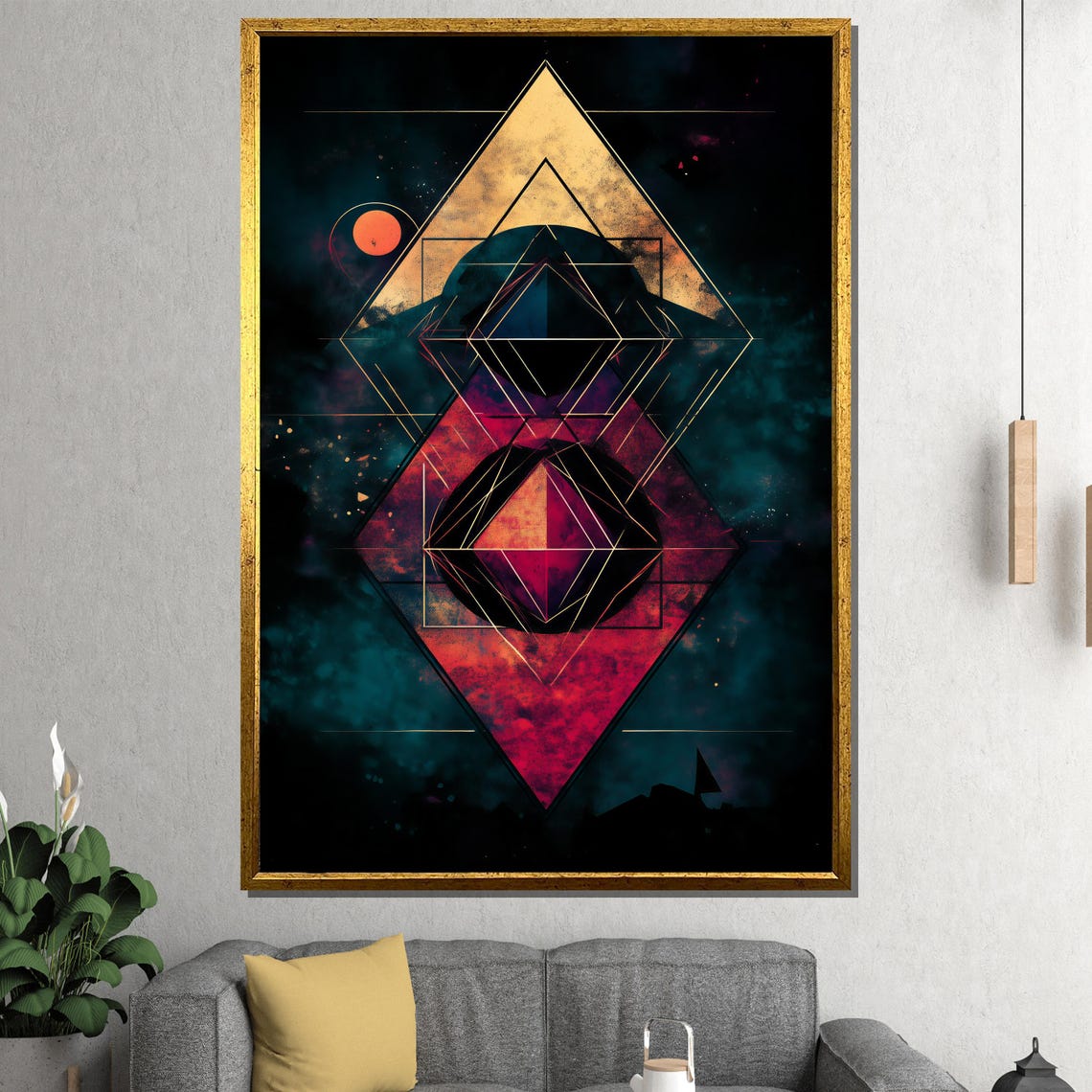 Sacred Geometry Gold Pyramid Cosmic Abstract Painting Wall Poster