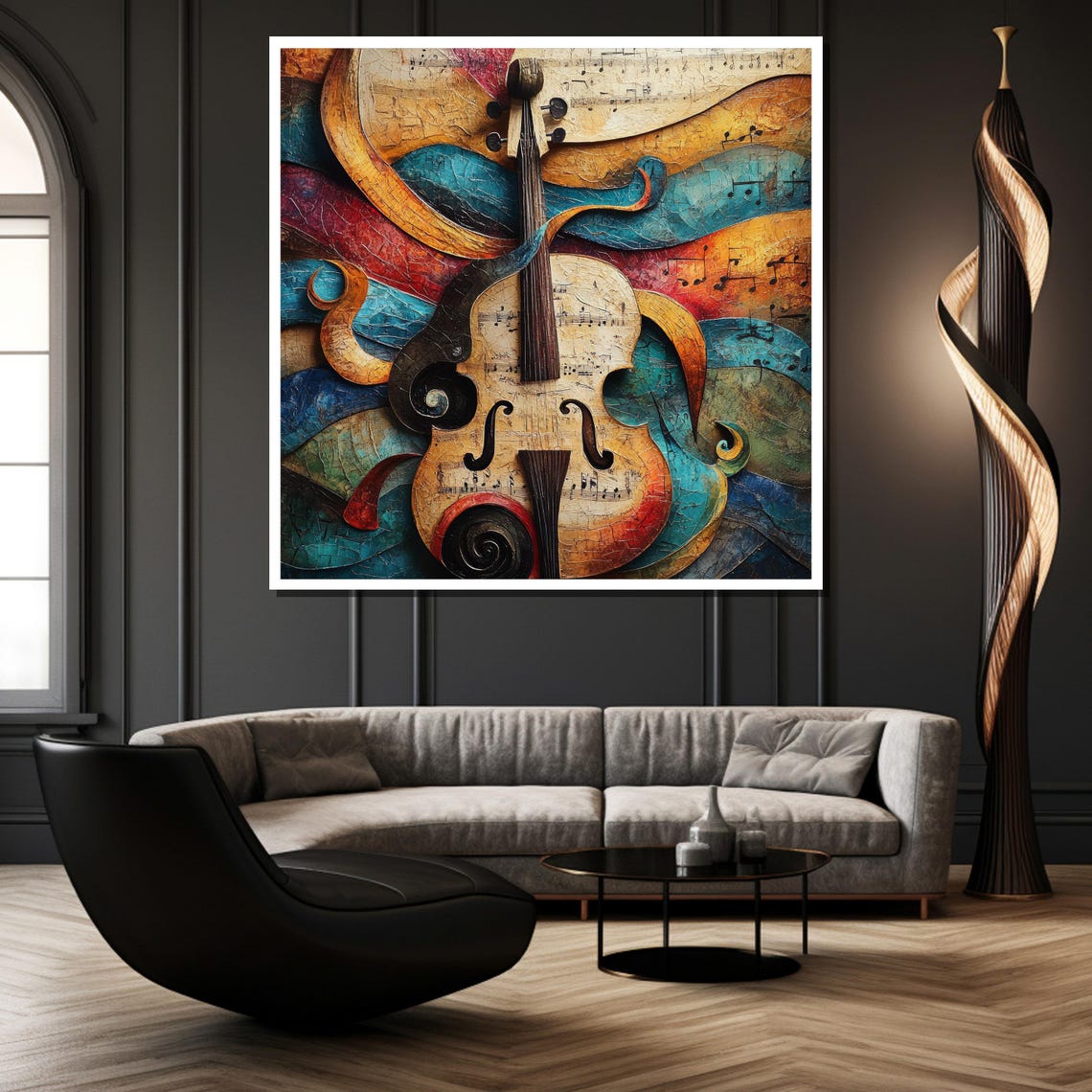 Vibrant Abstract Violin Painting in Textured Brushstrokes Poster - Image 2