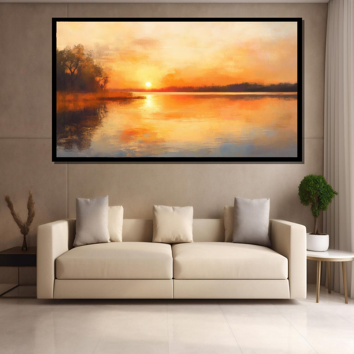 Golden Sunset Lake Reflection Calm Impressionist Nature Poster - Image 4