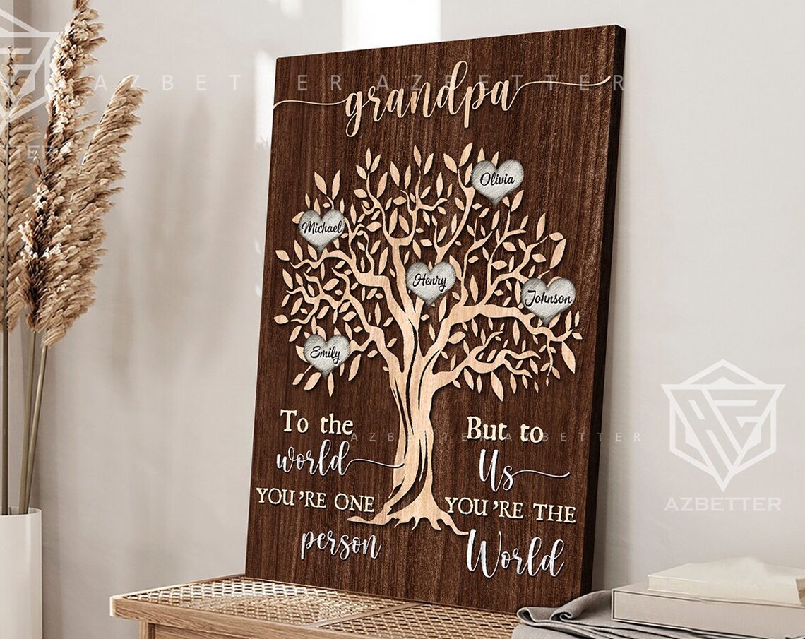 Grandpa Tree Of Life Family Names Hearts Quote Tribute Poster