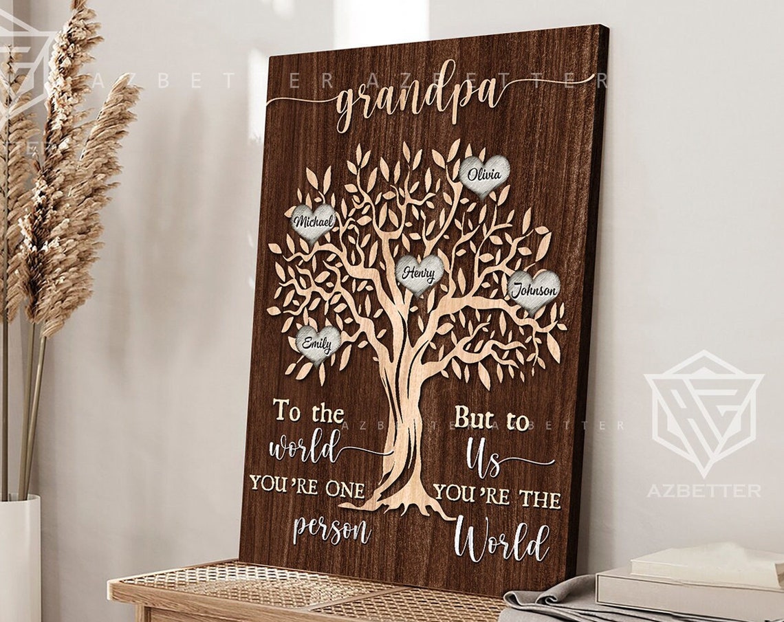 Personalized Grandpa Gift To The World You Are Father But To Us You Are The World Custom Fathers Day Gift For Grandpa Family Tree
