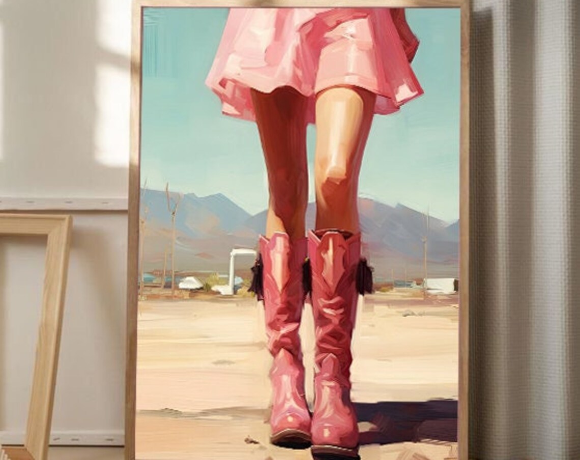 Pink Cowboy Boots Desert Painting Coastal Cowgirl Art Poster - Image 4