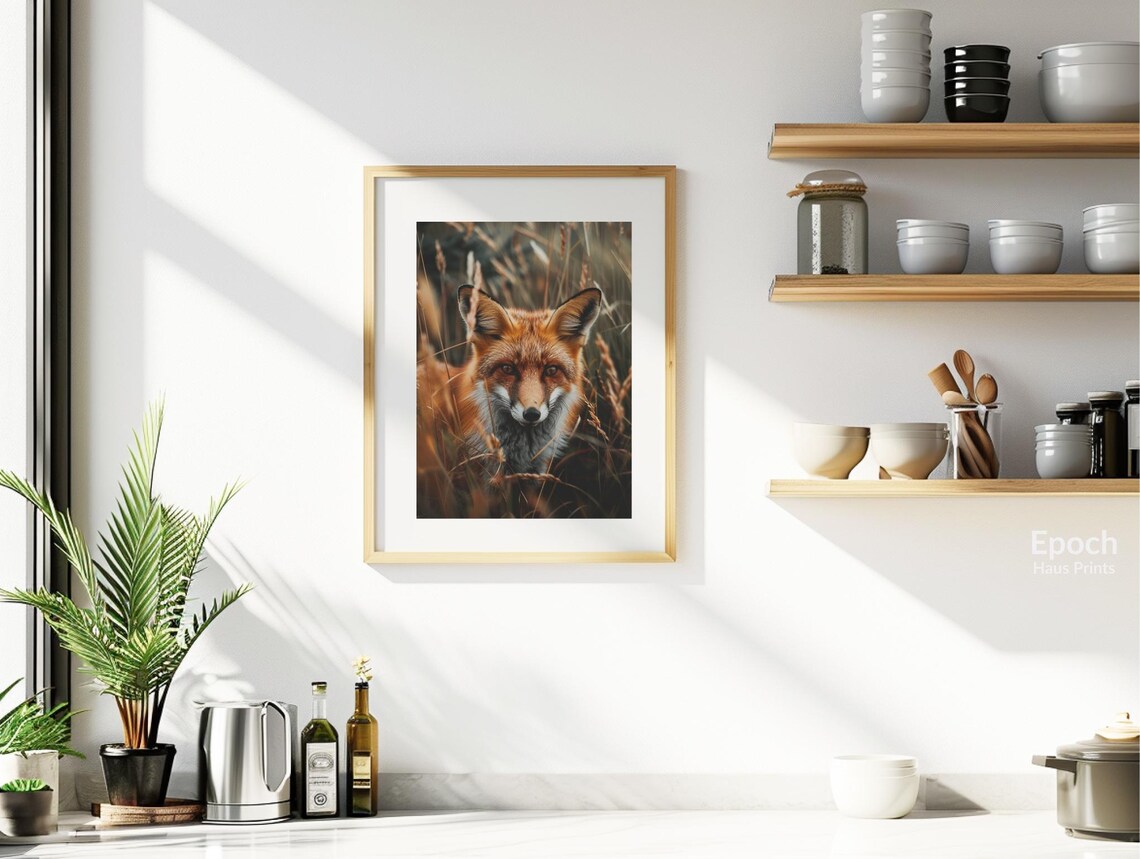 Red Fox Staring From Golden Autumn Grass Close-Up Photo Poster - Image 2