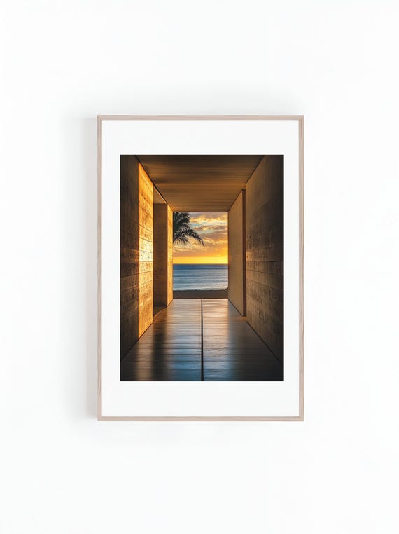Beach Sunset Hallway Leading To Beach Wall Art Large Poster Geometric Hallway Architecture Print Instant