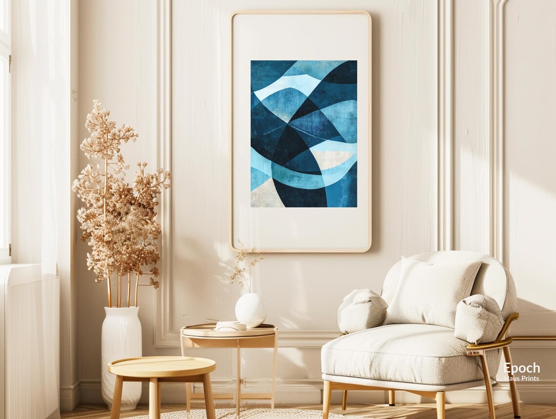Abstract Blue Acrylic Oil Painting, Mid-Century Art - Image 3