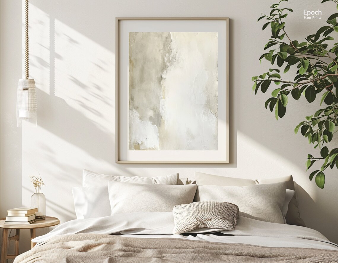Abstract Painting, Beige And Grey Oil Painting - Image 3