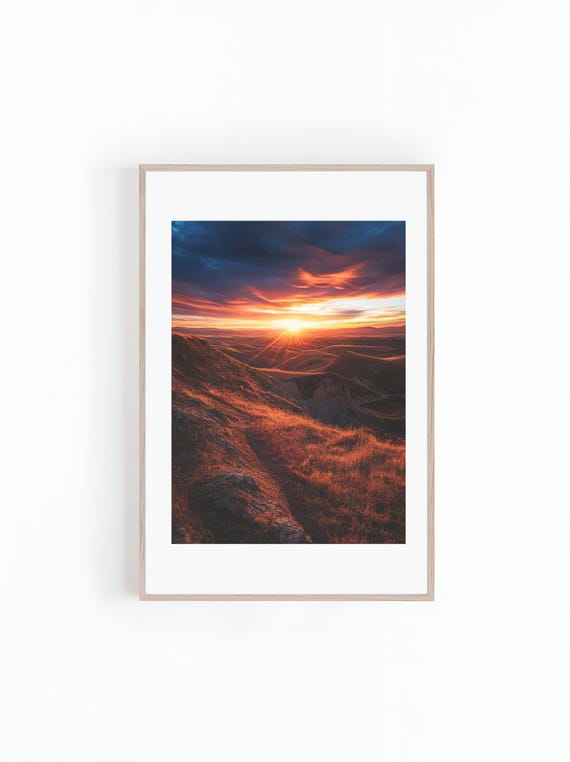 Photo Of Sunset On Hills And Mountain Ranges Beautiful Landscape Photo Minimalist Wall Art Print Instant Hiking Photos