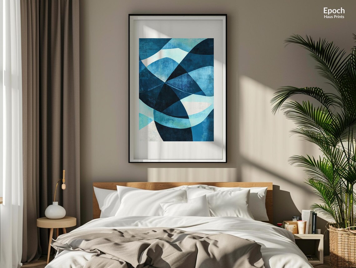 Abstract Blue Acrylic Oil Painting, Mid-Century Art - Image 2