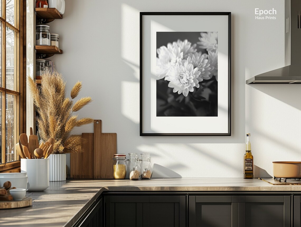 Chrysanthemum Flower, Black And White Floral Art Print - Image 3