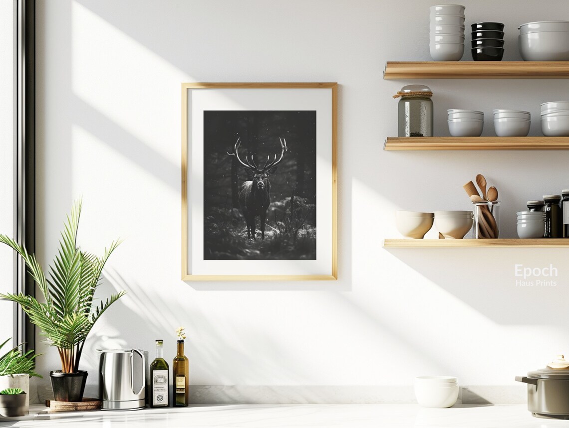 Majestic Stag Standing In Dark Snowy Pine Forest Photo Poster - Image 2
