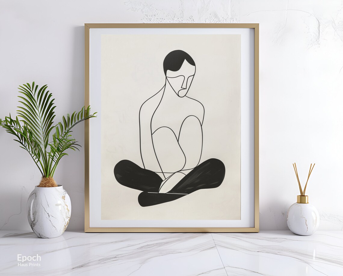 Seated Woman Stencil Line Drawing, Minimalist Art Print - Image 3