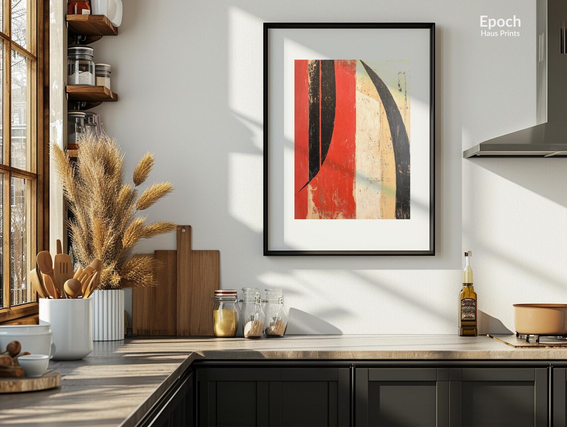Abstract Red Acrylic Oil Painting, Mid-Century Art - Image 2