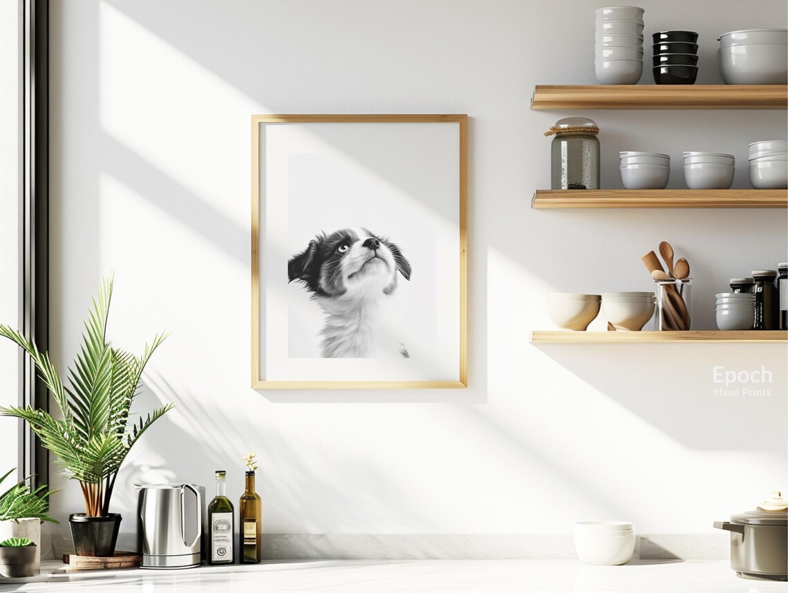 Cute Puppy Black and White Photo Art Print, Dog Lover - Image 2