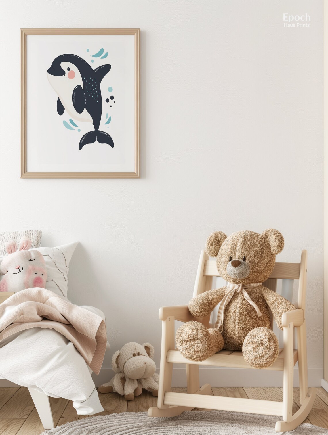 Adorable Baby Orca With Pink Cheeks Splashing Nursery Room Poster - Image 2