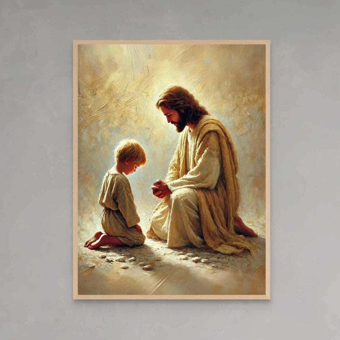 Jesus Praying Beside Little Boy Warm Golden Christian Art Poster - Image 7