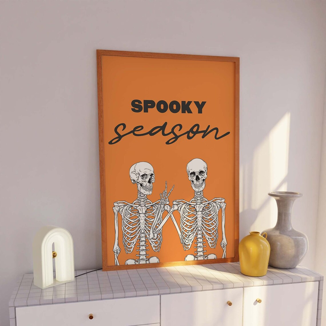 Spooky Season Skeletons Best Friends Peace Sign Orange Halloween Poster - Image 7