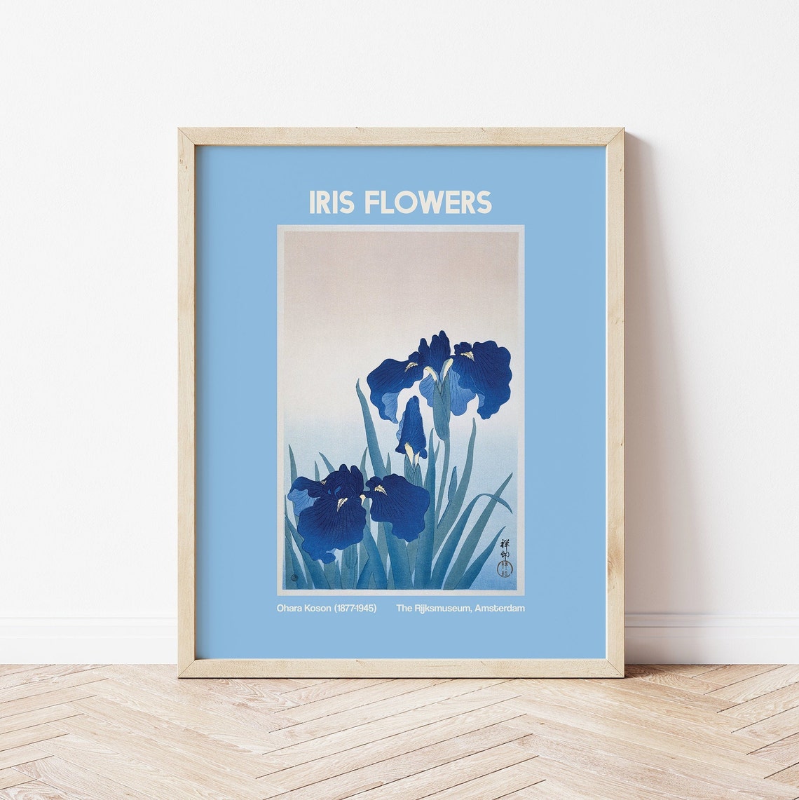 Iris Flowers Print Art Blue Japanese Art Poster Cute Trendy Wall Art