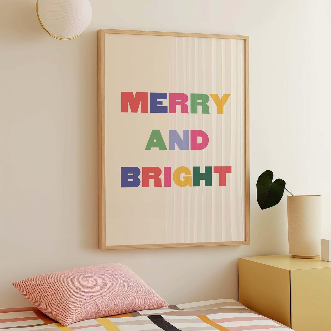 Merry And Bright Rainbow Letters Christmas Typography Wall Poster - Image 4