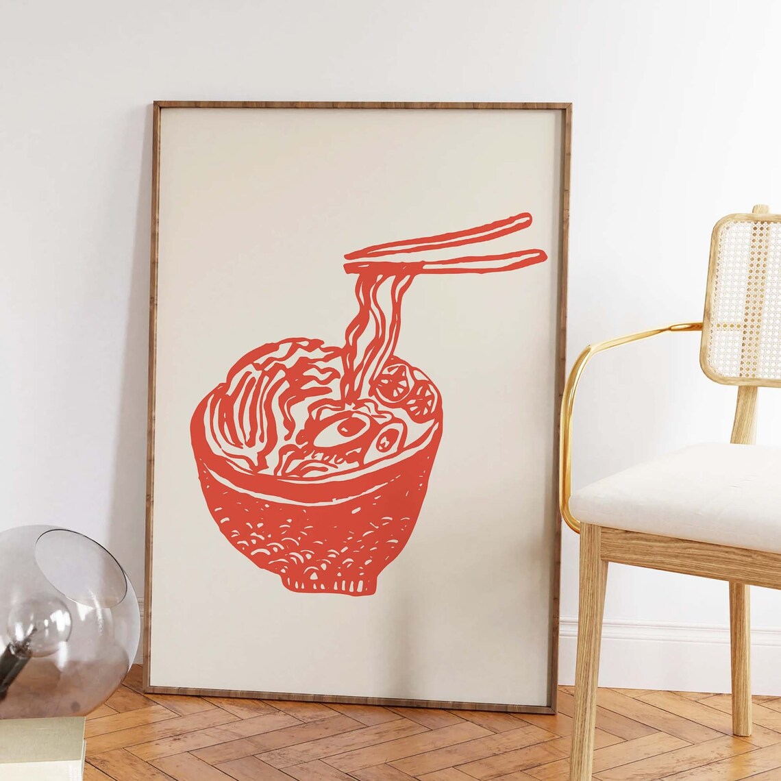 Red Ramen Bowl Noodle Illustration Retro Japanese Kitchen Decor Poster - Image 3