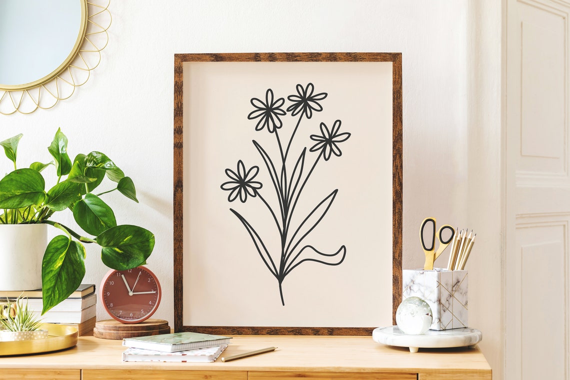 Minimal Line Botanical Gallery Wall Art Black Floral Art Cute Trendy Wall Art - Image 4