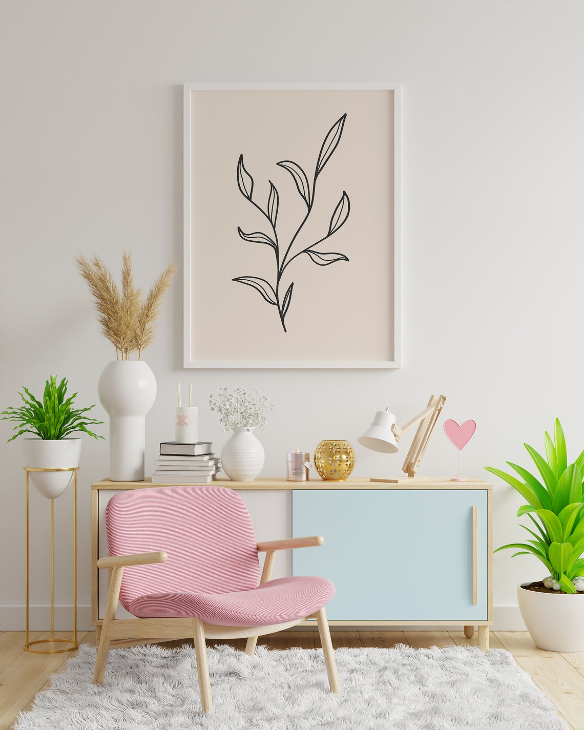 Minimalist Black Leafy Branch Botanical Line Art Wall Decor Poster - Image 4