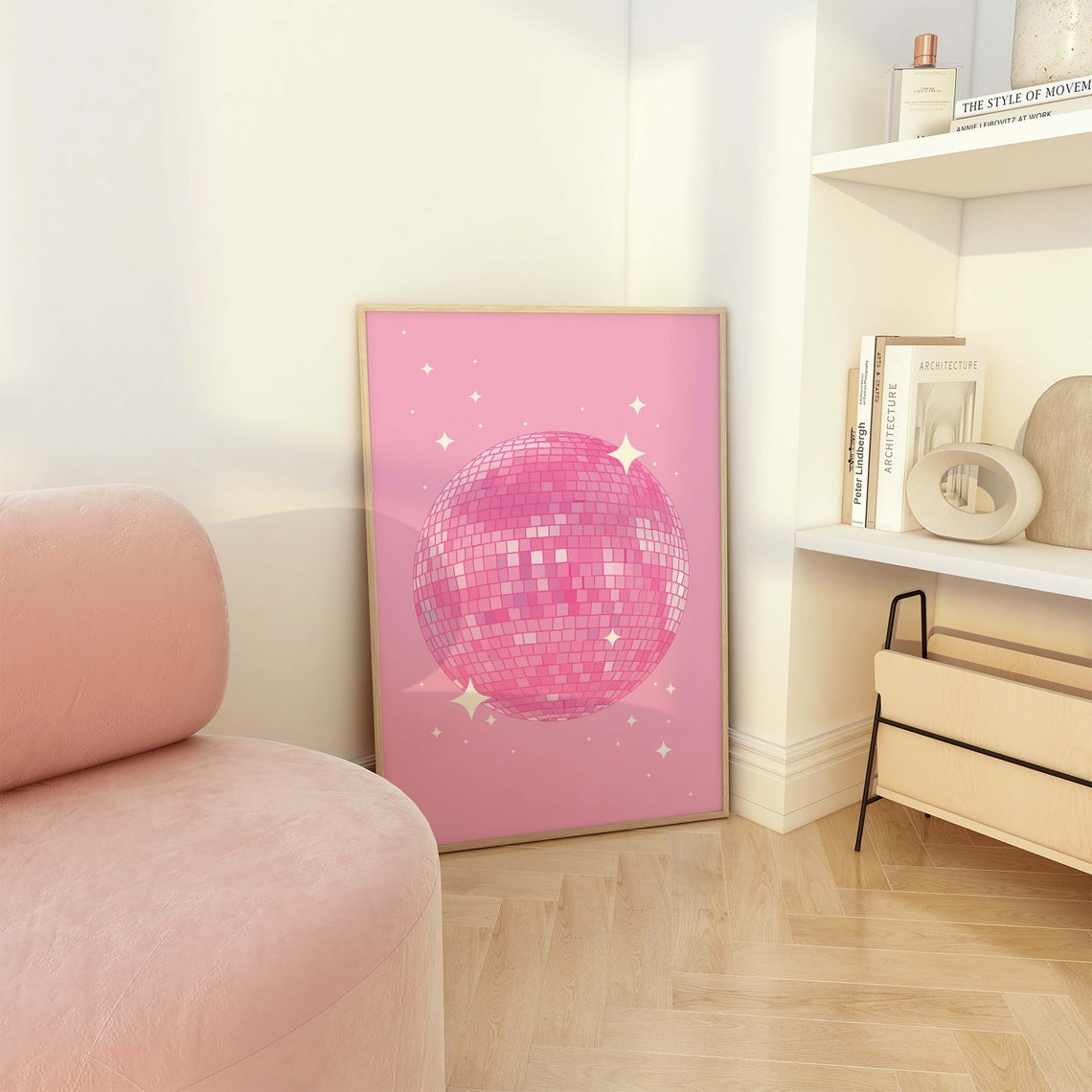 Fun Pink Disco Ball Sparkle Retro Dance Party Mirrorball Poster - Image 3