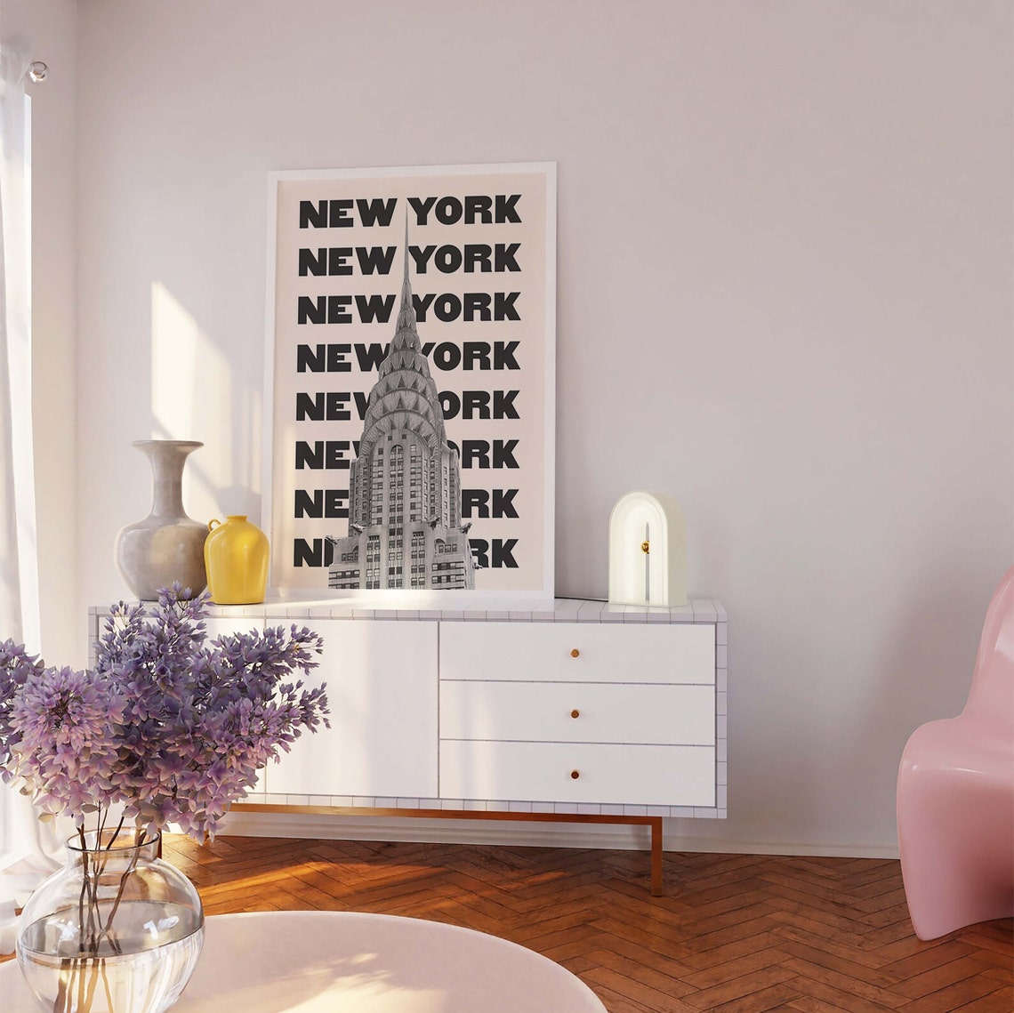 New York Chrysler Building Black White Repeat Typography Travel Poster - Image 4