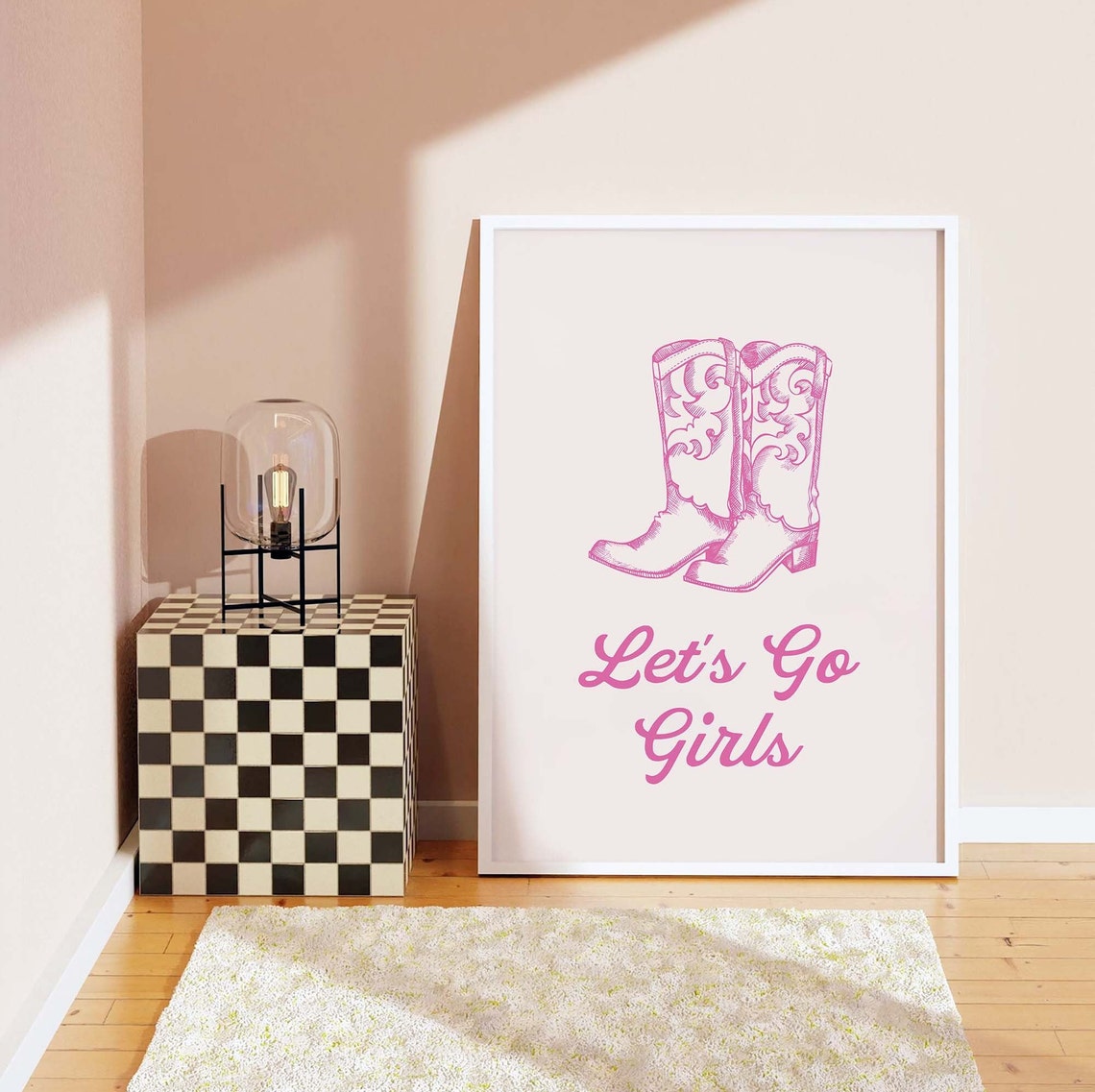 Lets Go Girls Cowboy Boots Pink Script Western Decor Art Poster - Image 3