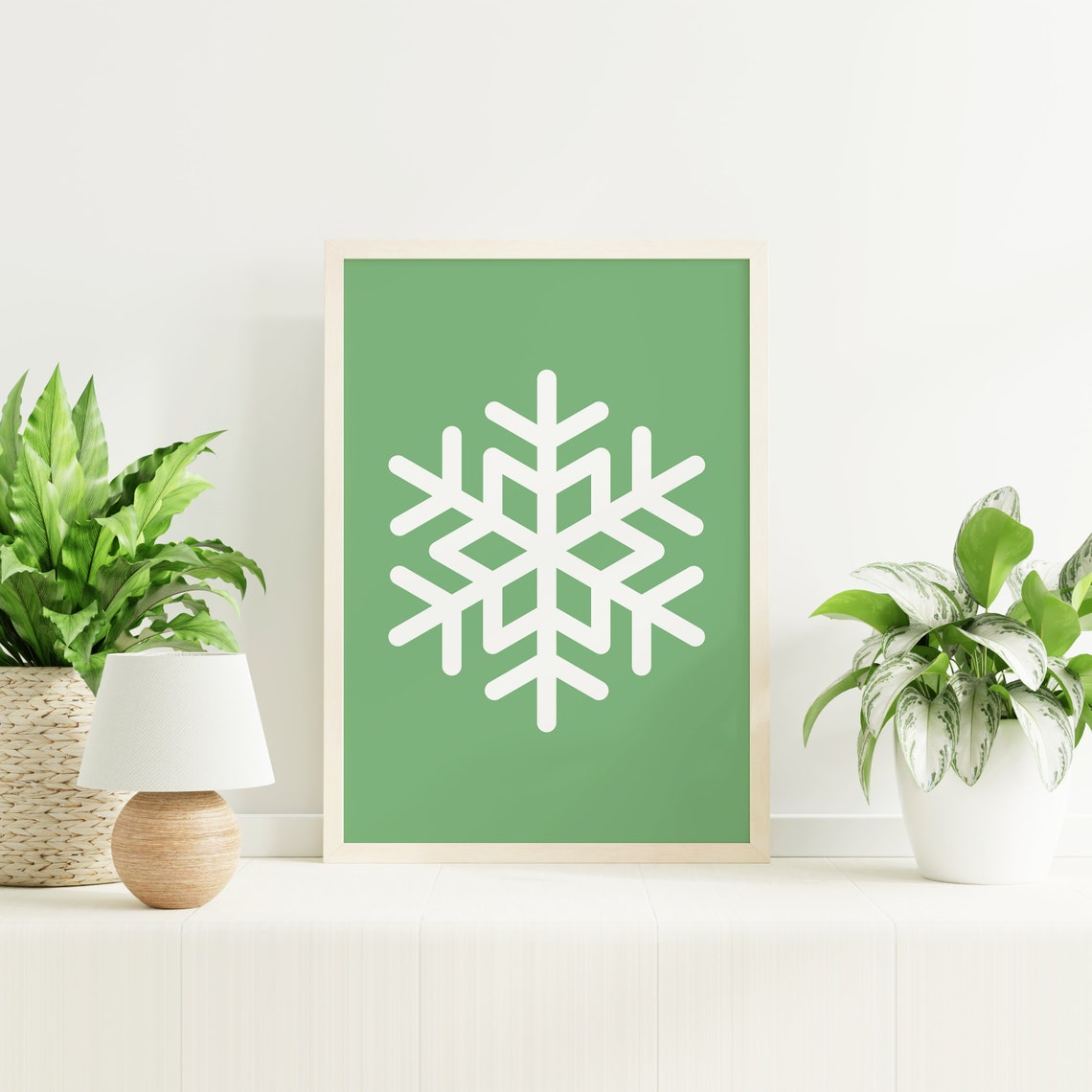 Green Snowflake Print Art Cute Christmas Decor Green Winter Holiday Wall Art - Image 5