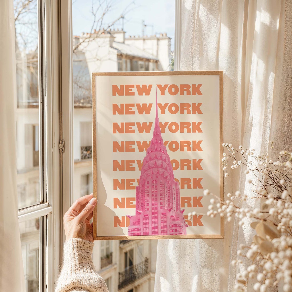 New York City Chrysler Building Pink Orange Retro Travel Poster - Image 6