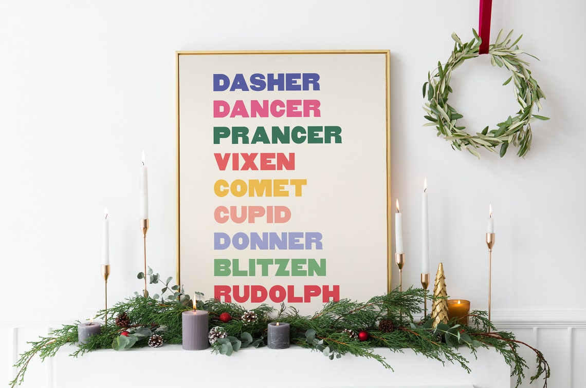 Colorful Reindeer Print Art Modern Christmas Decor Cute Rudolph Holiday Wall Art - Image 6