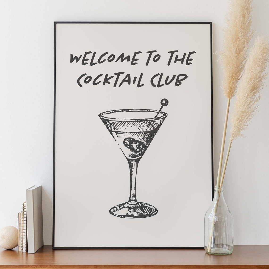 Welcome To The Cocktail Club Black Martini Sketch Bar Art Poster - Image 2