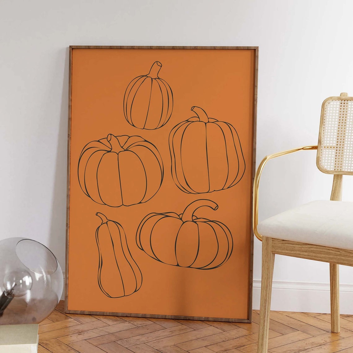 Minimalist Pumpkin Line Art Orange Background Fall Decor Poster - Image 5