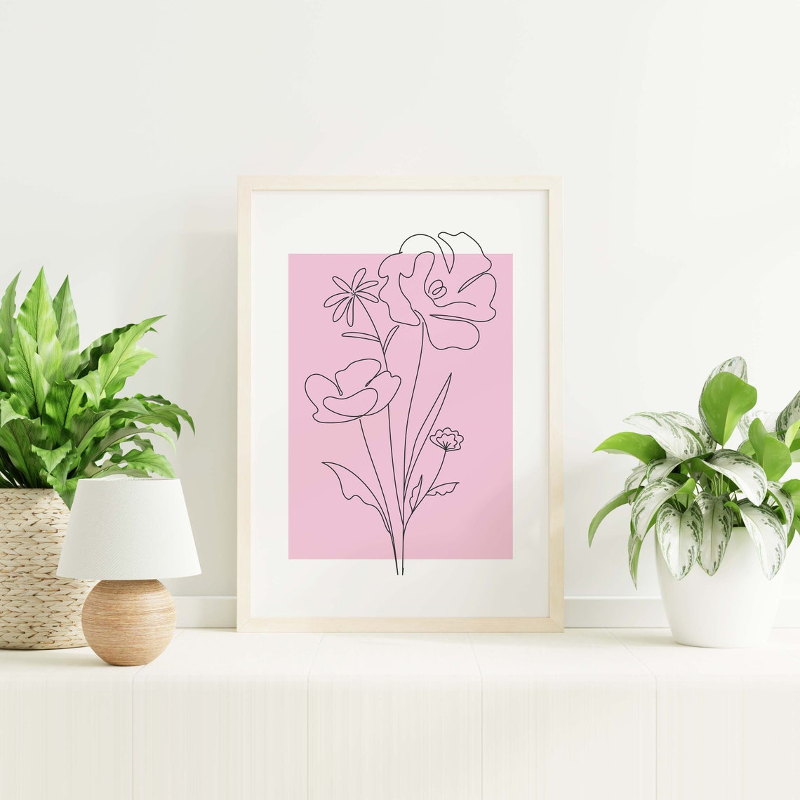 Pink Minimalist Flower Line Art Black Botanical Modern Wall Poster - Image 5