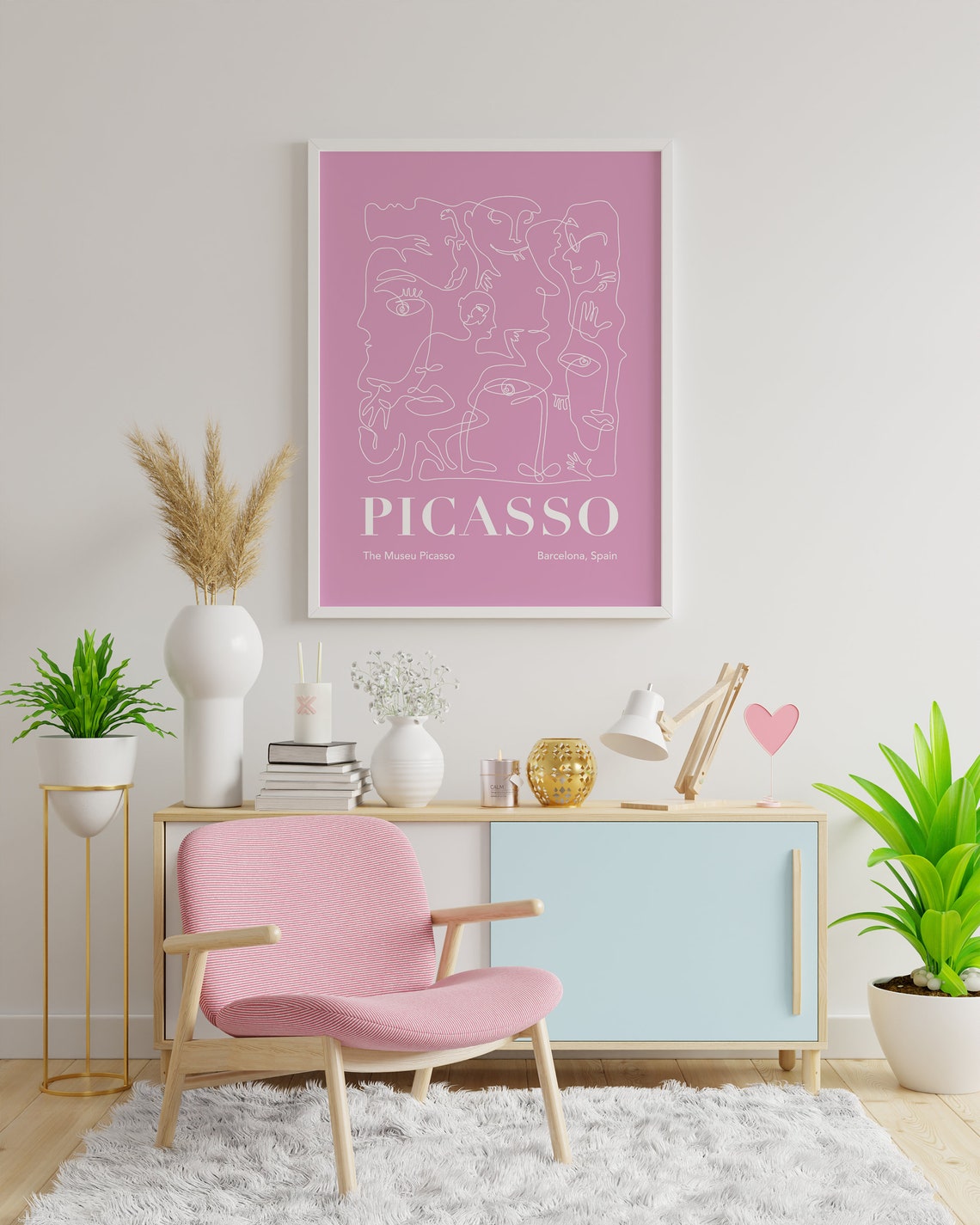 Picasso Abstract Line Art Faces Blush Pink Exhibition Poster - Image 4