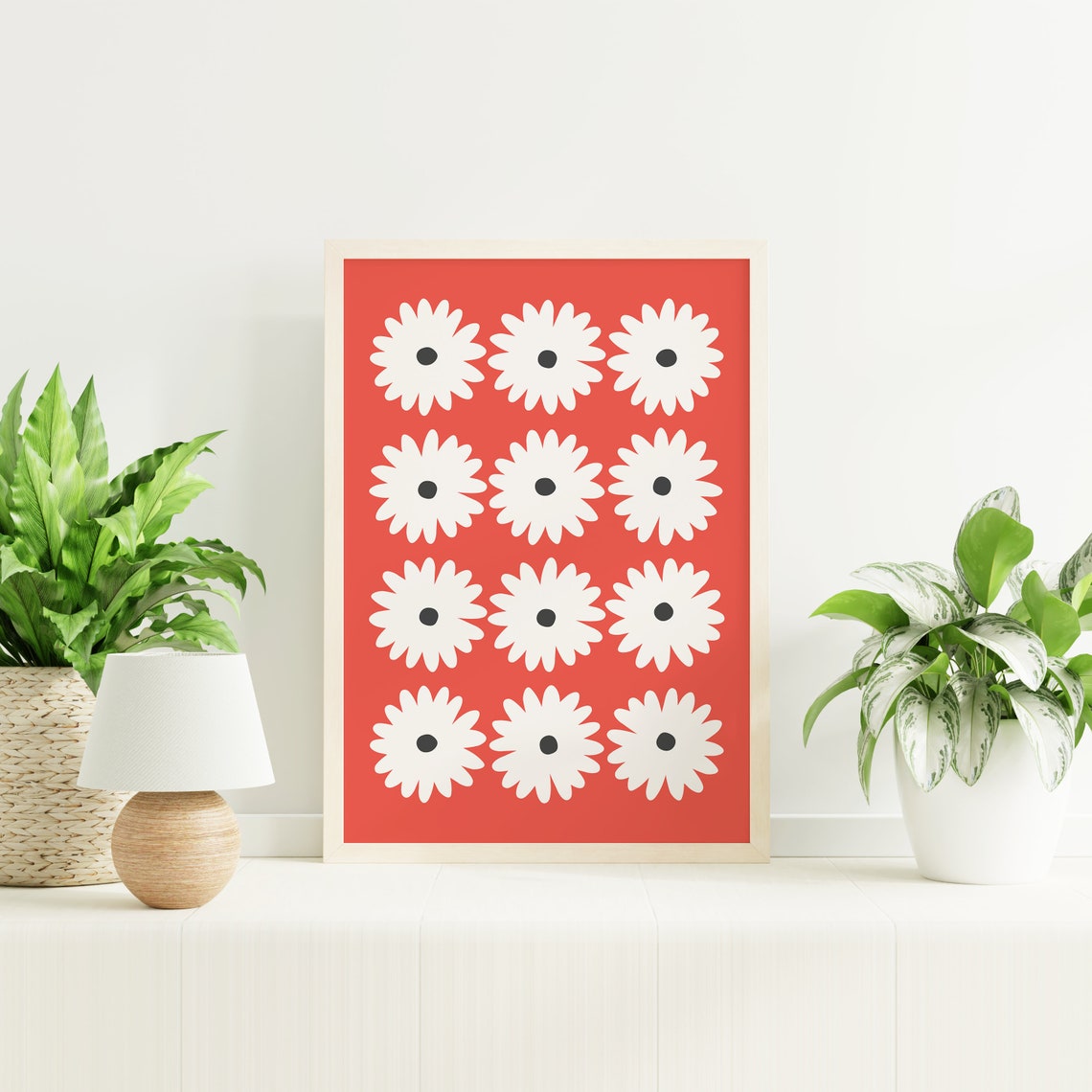 Red Daisy Print Art Flower Wall Art Red Daisies Floral Art Print Cute Trendy Wall Art - Image 3