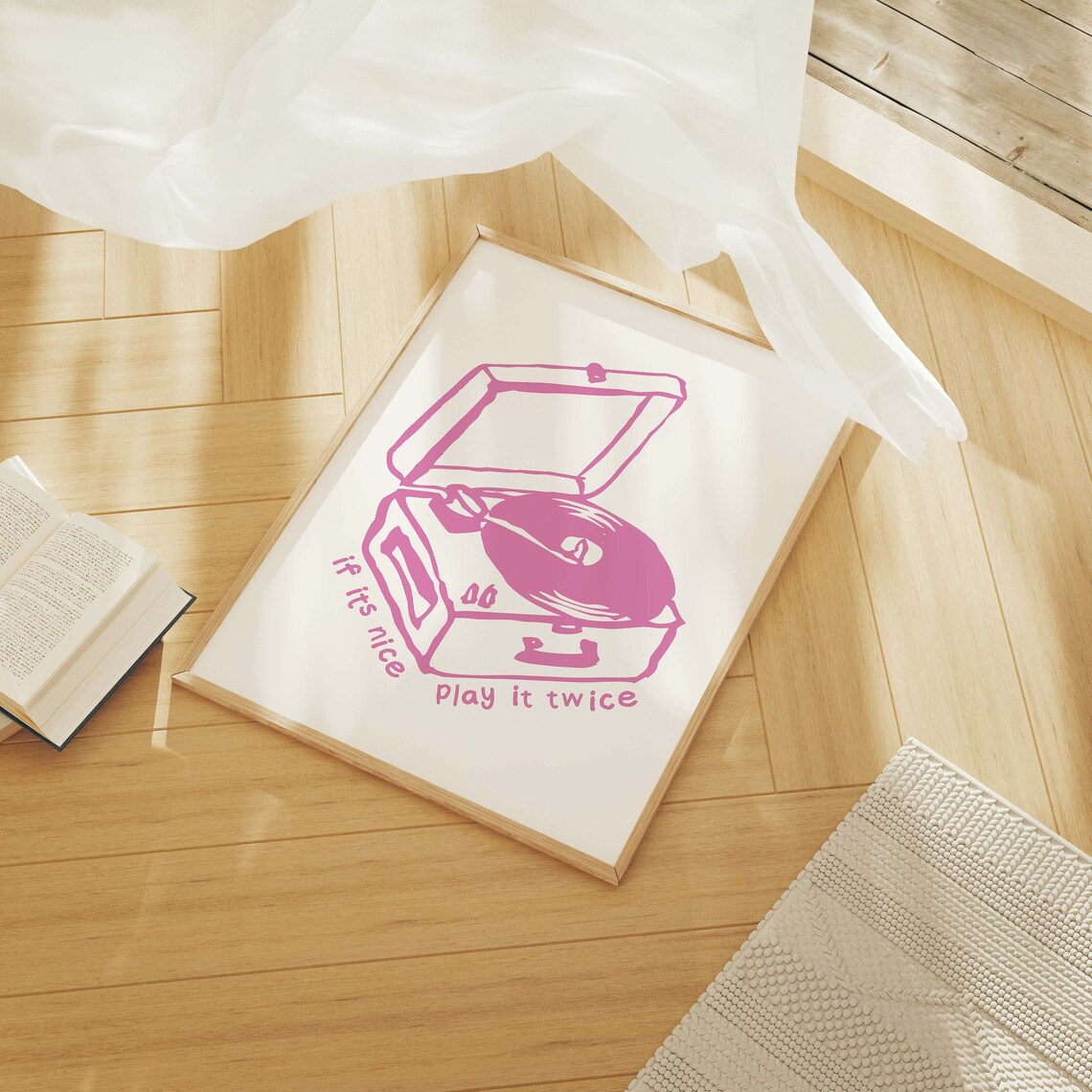 Retro Record Player With If Its Nice Play It Twice Quote Pink Music Poster - Image 4