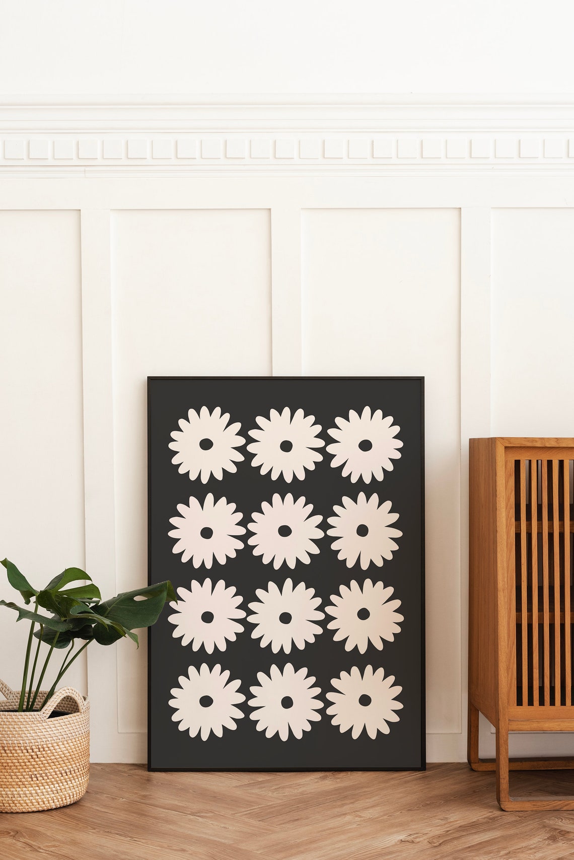 Black Daisy Flower Grid White Background Botanical Minimal Poster - Image 4