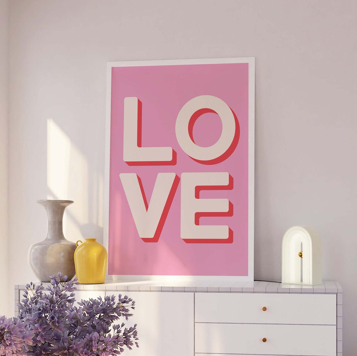 Pink LOVE Bold Typography Retro Modern Valentine Love Quote Poster - Image 2