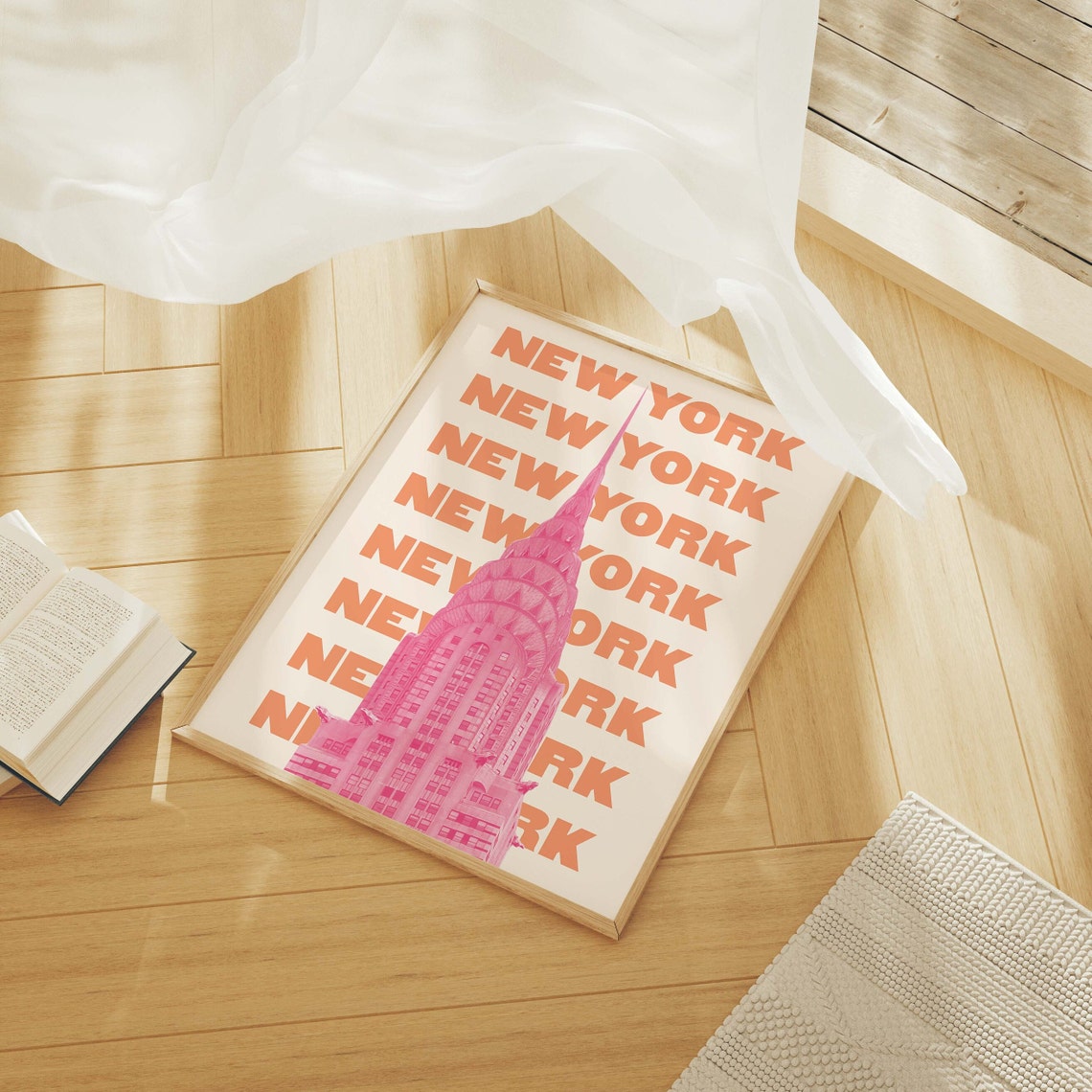New York City Travel Print Art Pink Orange Nyc Travel Exhibition Print New York Wall Art Cute Trendy Wall Art - Image 4