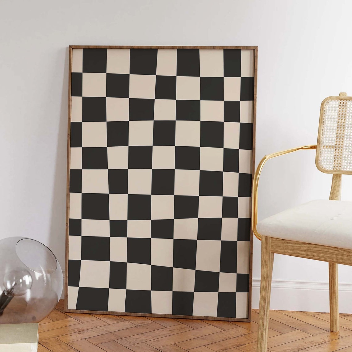 Black And White Abstract Print Art Trendy Checkered Print 70s Retro Art Cute Trendy Wall Art - Image 6