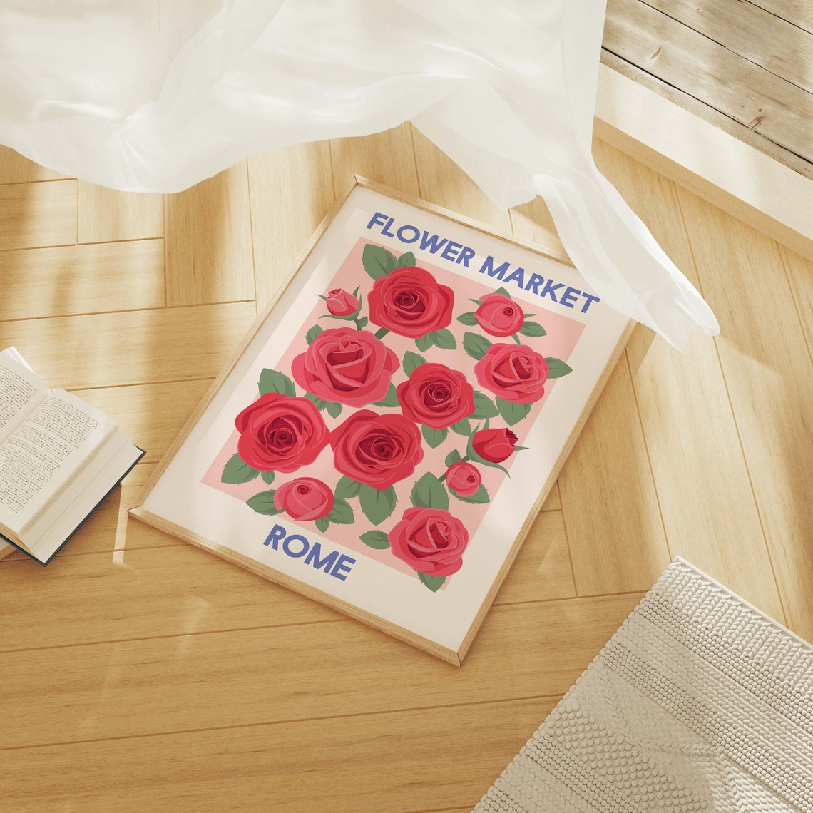 Rome Flower Market Red Roses Vintage Italian Style Travel Poster - Image 5