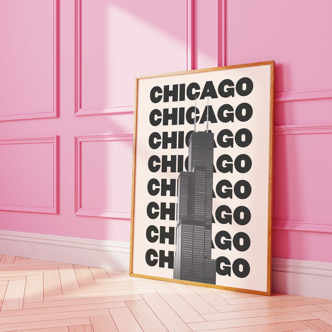 Chicago Willis Tower Skyline Bold Black Typography Travel Poster - Image 3