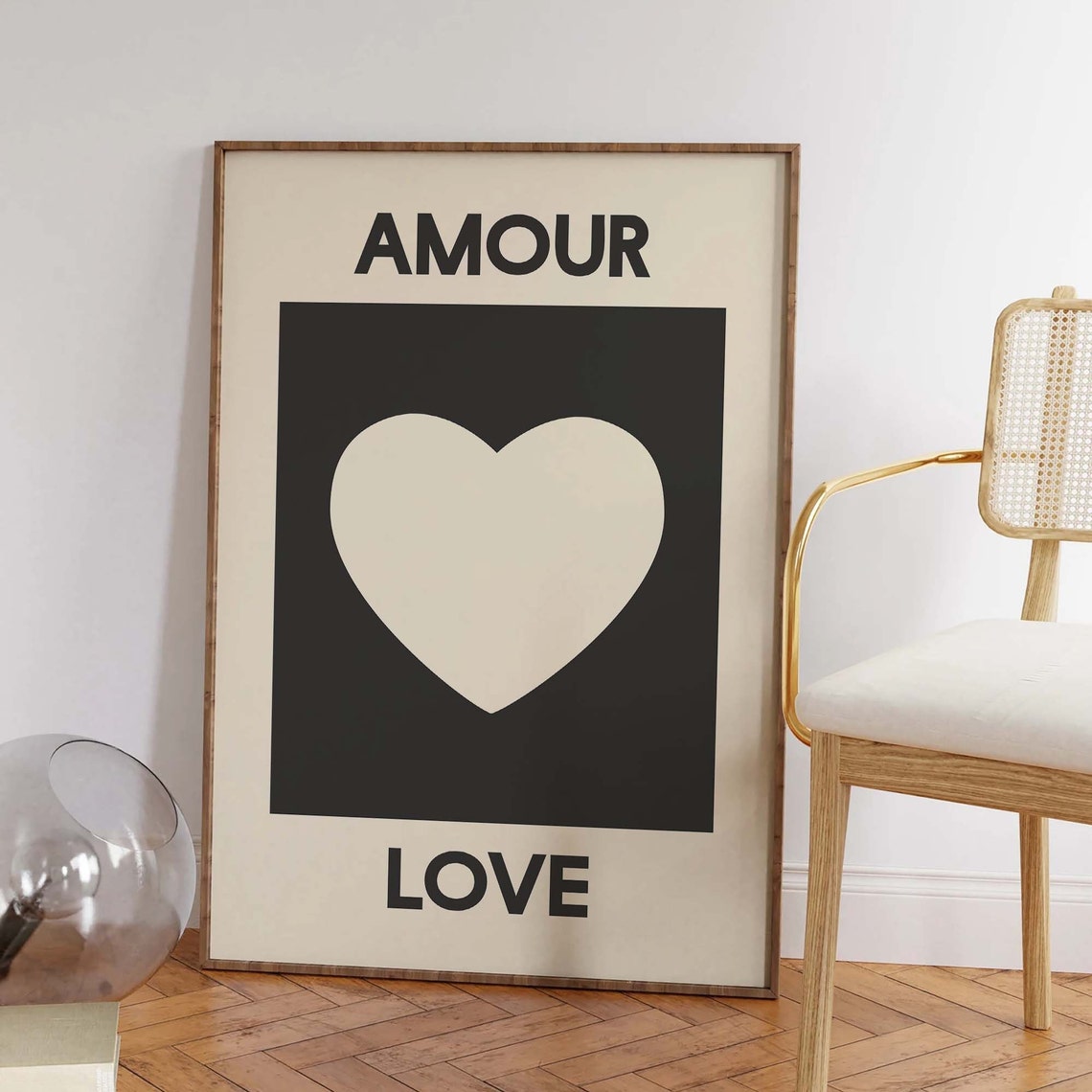 Amour Love Heart Black White Minimal French Romantic Wall Poster - Image 4