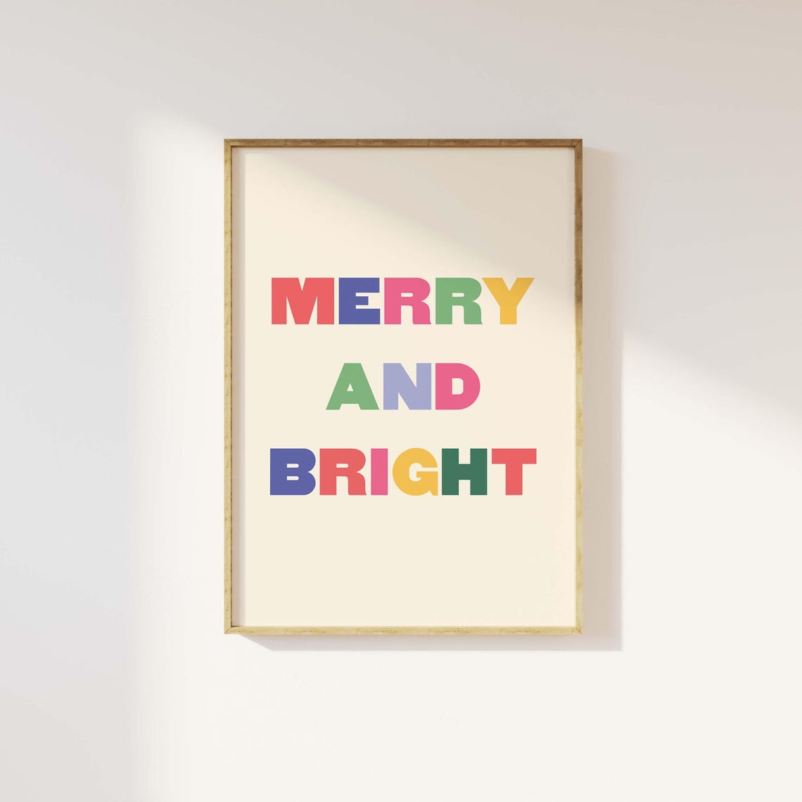 Merry And Bright Rainbow Letters Christmas Typography Wall Poster - Image 5